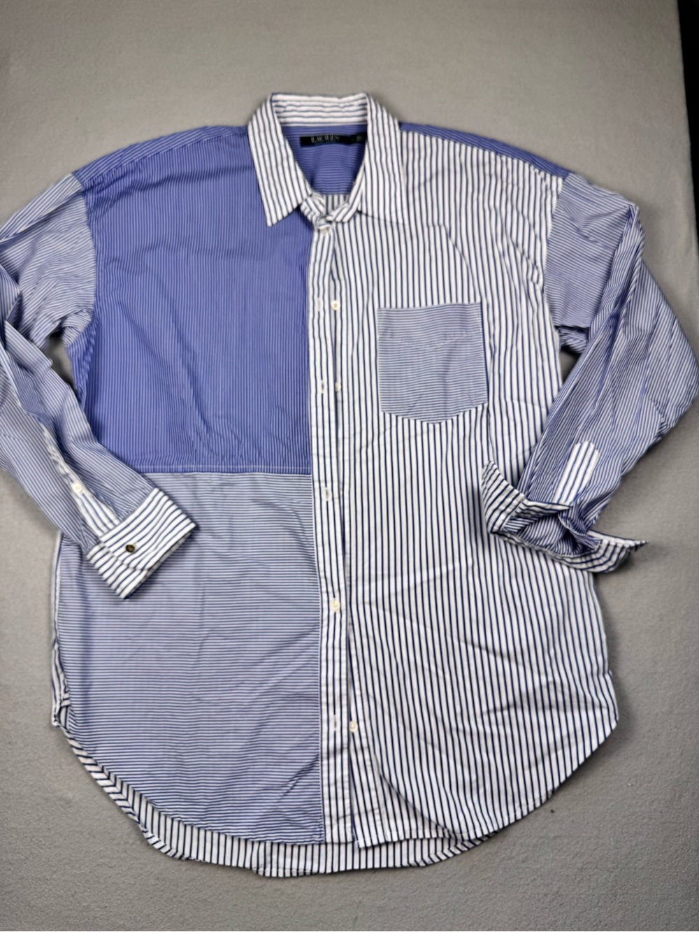 Lauren Ralph Lauren Blue Patchwork Striped Button-Down Shirt